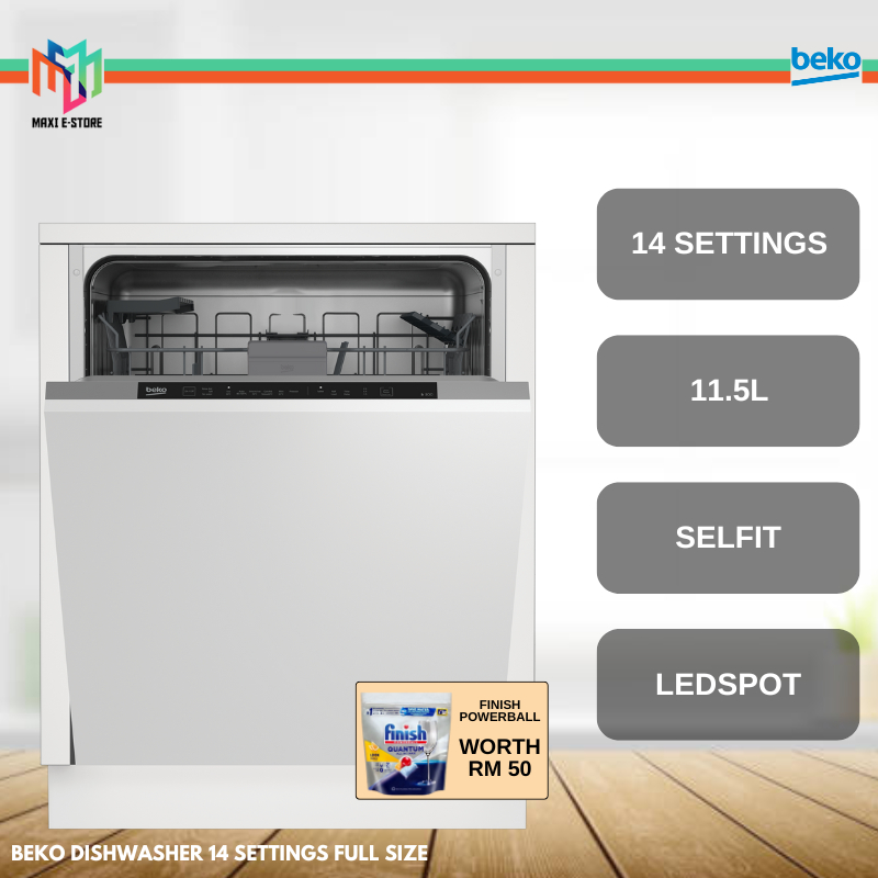 Beko DIN16430 Full-Integrated Dishwasher 14 Place Setting Full-size Indicator Light 6 Programs DIN46X30 Cuci Pinggan