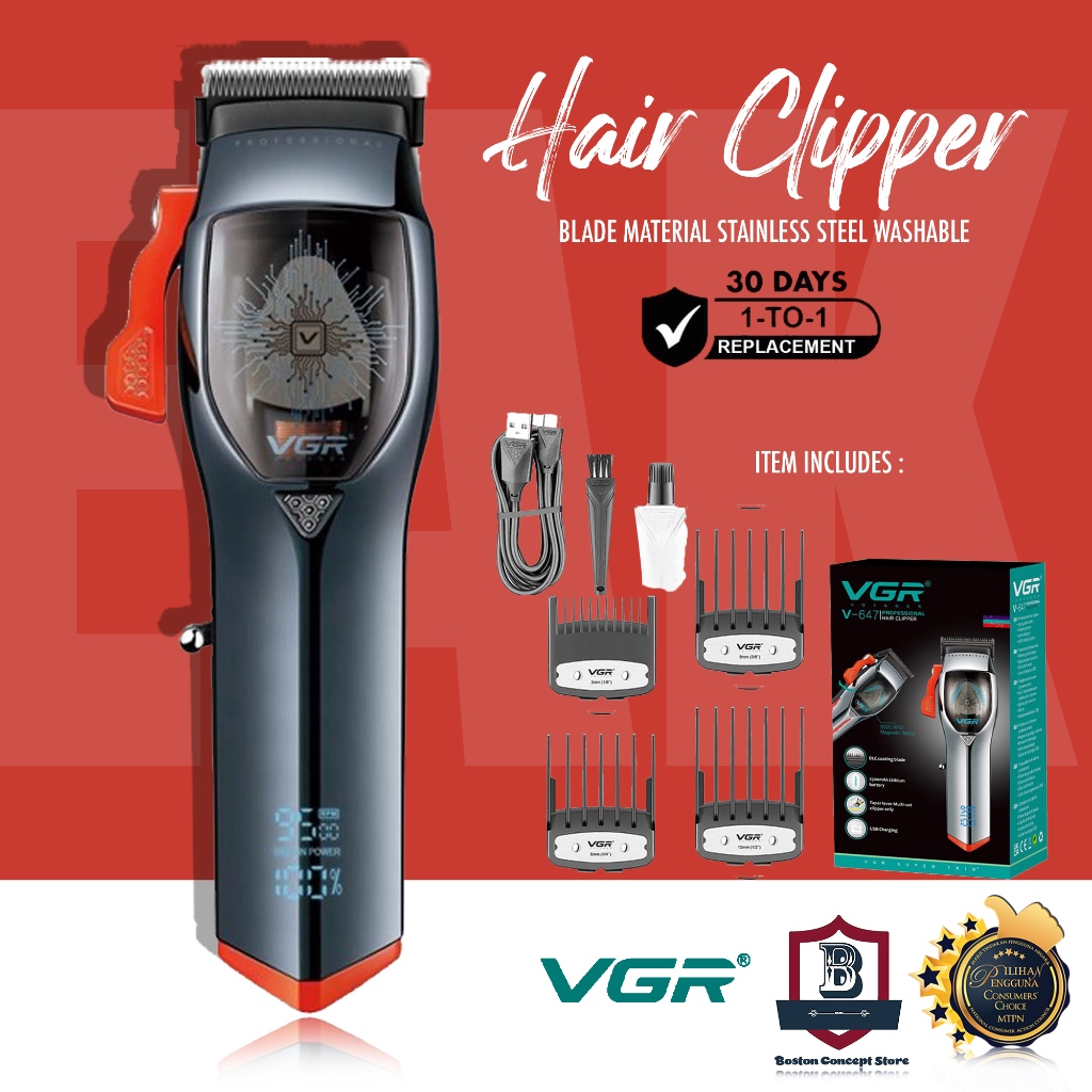 VGR V-647 9000rpm Magnetic Motor Salon Hair Cut Machine Cordless Rechargeable Professional Hair Clipper for Men V647