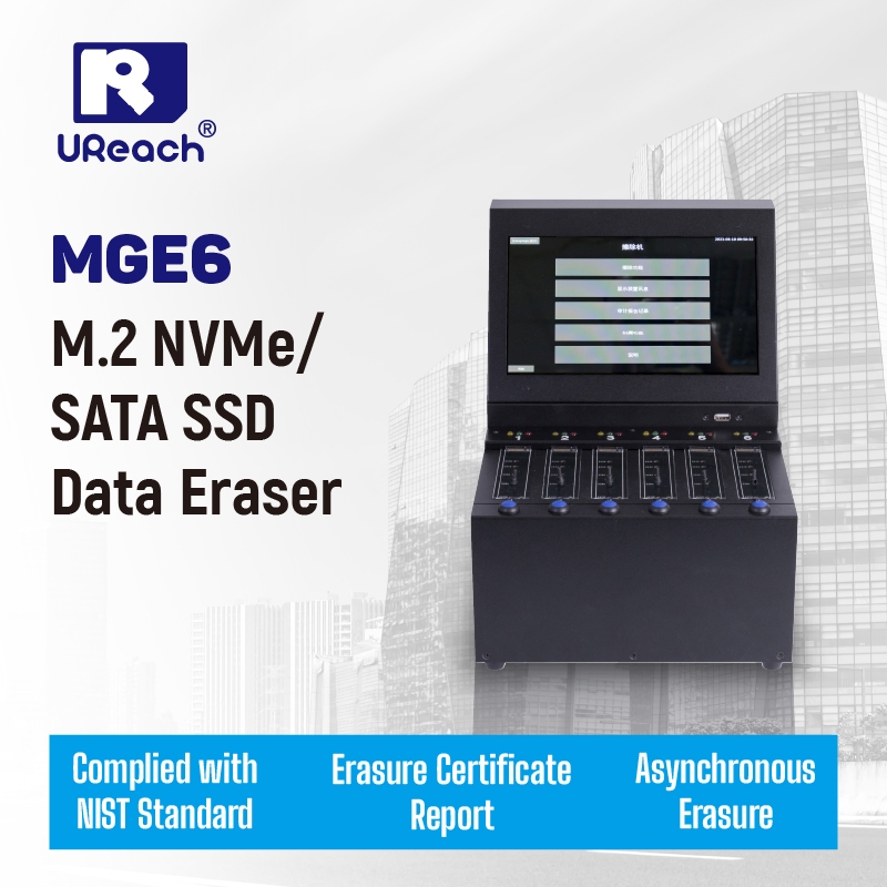 UReach MGE6 6 Ports M.2 NVMe/SATA SSD Data Eraser SSD Wiper for Data Erasure NIST 800-88 certified