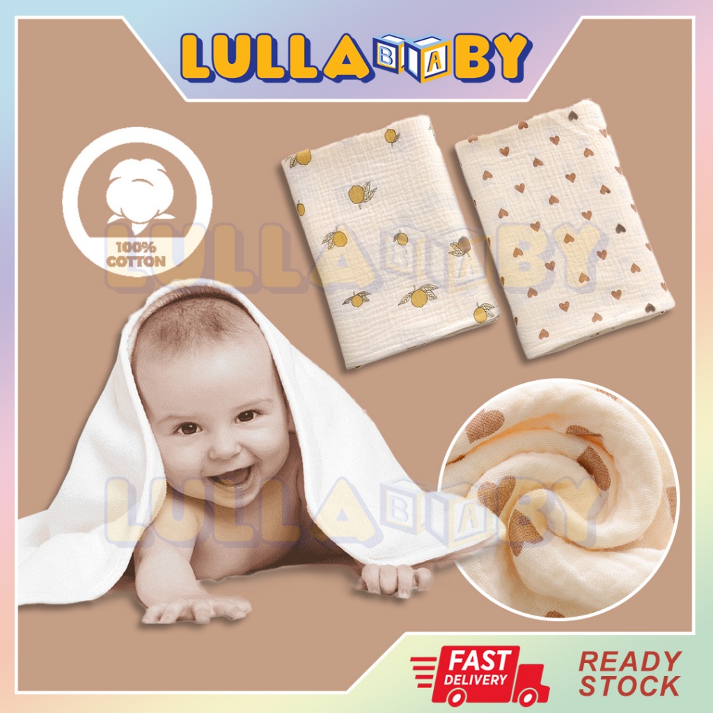 READY STOCK100x100cm Newborn Baby Muslin Swaddle Towel Blanket Kain Bedung Baby Soft Blanket Kain Selimut Lampin Anak