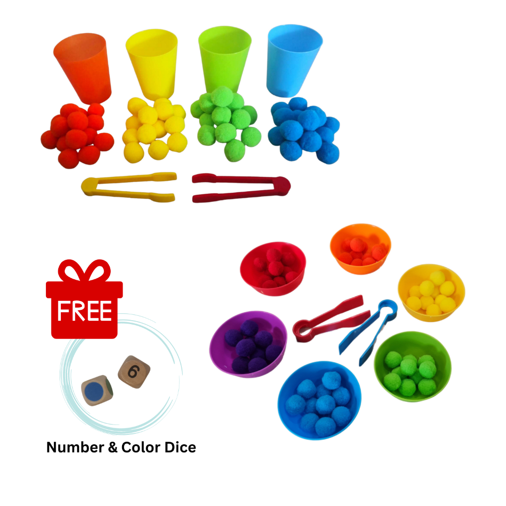 Color Sorting Toys Counting Matching Cup Pom Pom Montessori Activity