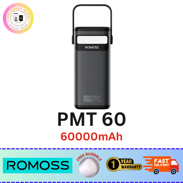 Romoss PMT60 60000mAh 100W PD Fast Charging 2 In 3 Out LED Digital Display Emergency Light Outdoor Powerbank-1 YEARWARRA