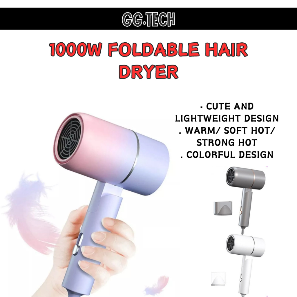 1000W Hair Dryer Mini Hair Dryer Hair Dryer Foldable Portable Fast Dry Strong Wind Blower 3 Modes