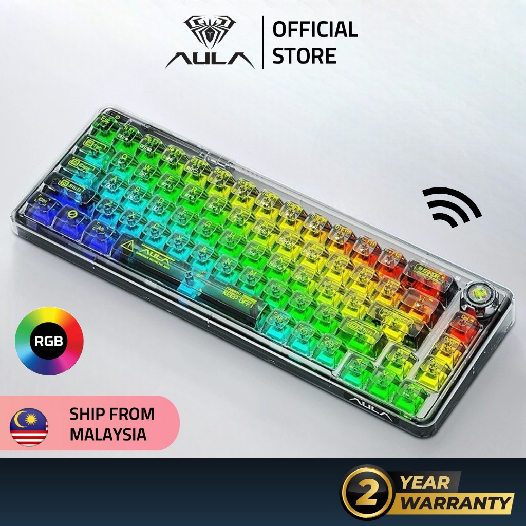 AULA F68 Mechanical Gaming Keyboard 3 mode Low Latency Bluetooth Hot Swap Rechargeable Battery