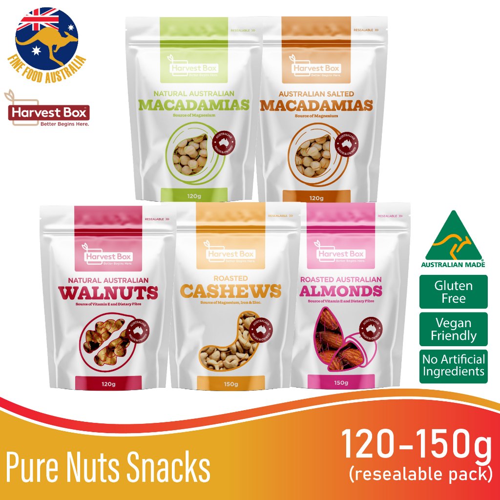 Australia's Harvest Box Macadamia / Cashew Nuts / Walnuts / Almonds / Trail Mix Nuts Snacks 45g-150g