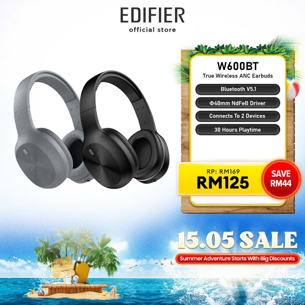 Edifier W600BT Headphone - Bluetooth V5.1 | Connect 2 Devices | Built in Mic | Wired or Wireless | 30 hours Playtime