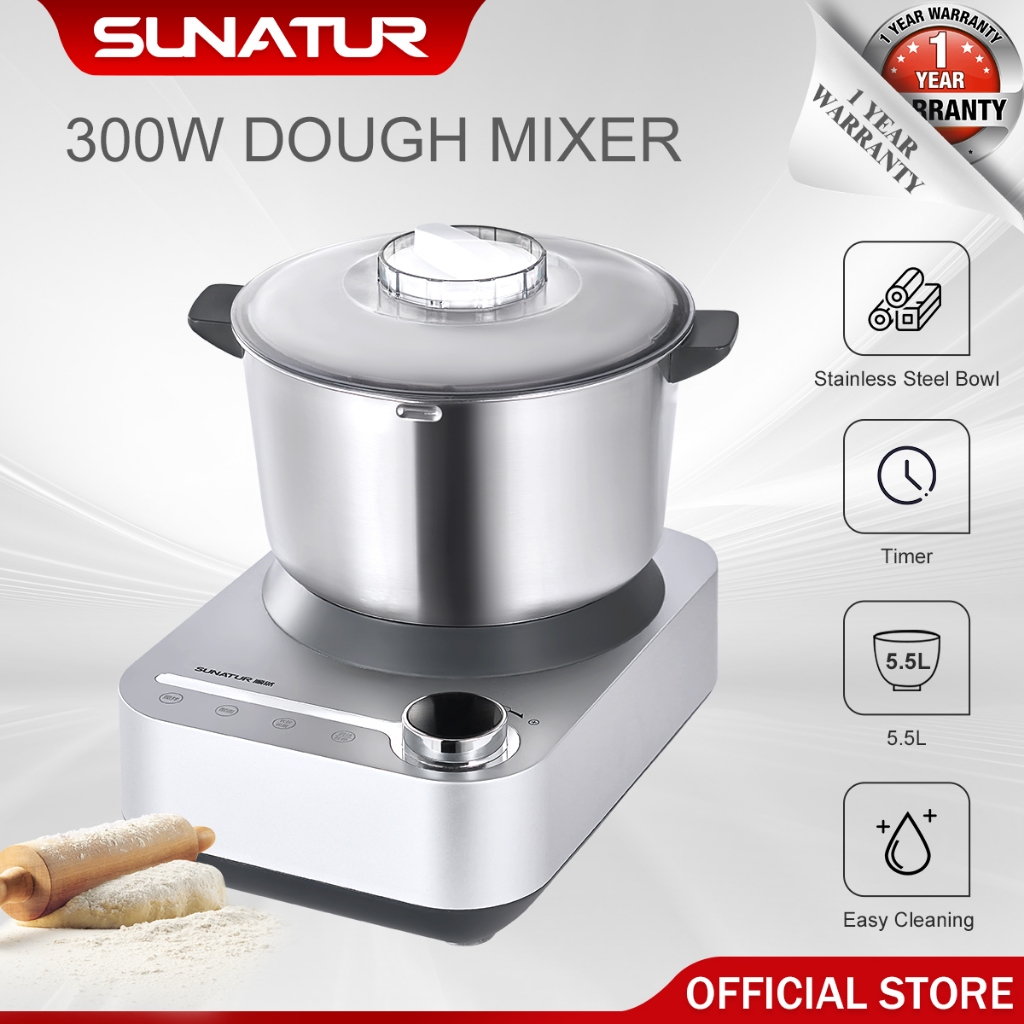 SUNATUR 5.5L Dough Mixer Electric Stand Mixer 304 Stainless Steel Flour Kneading Machine 和面机 E-1068