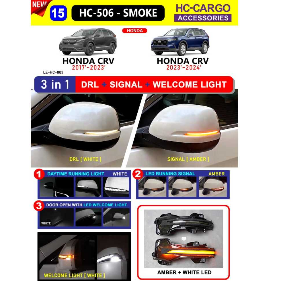 Honda CRV CR-V 2017 - 2024 Dragon Scale Side Mirror Smoke Led With Signal Running Indicator DRL Signal Welcome light