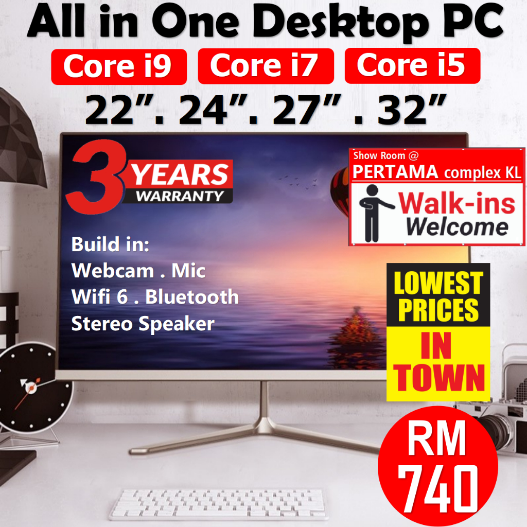 Lowest Price 2024 All in one Desktop pc32" 27" 24" 22" All in one desktops pc Ultra Slim computer