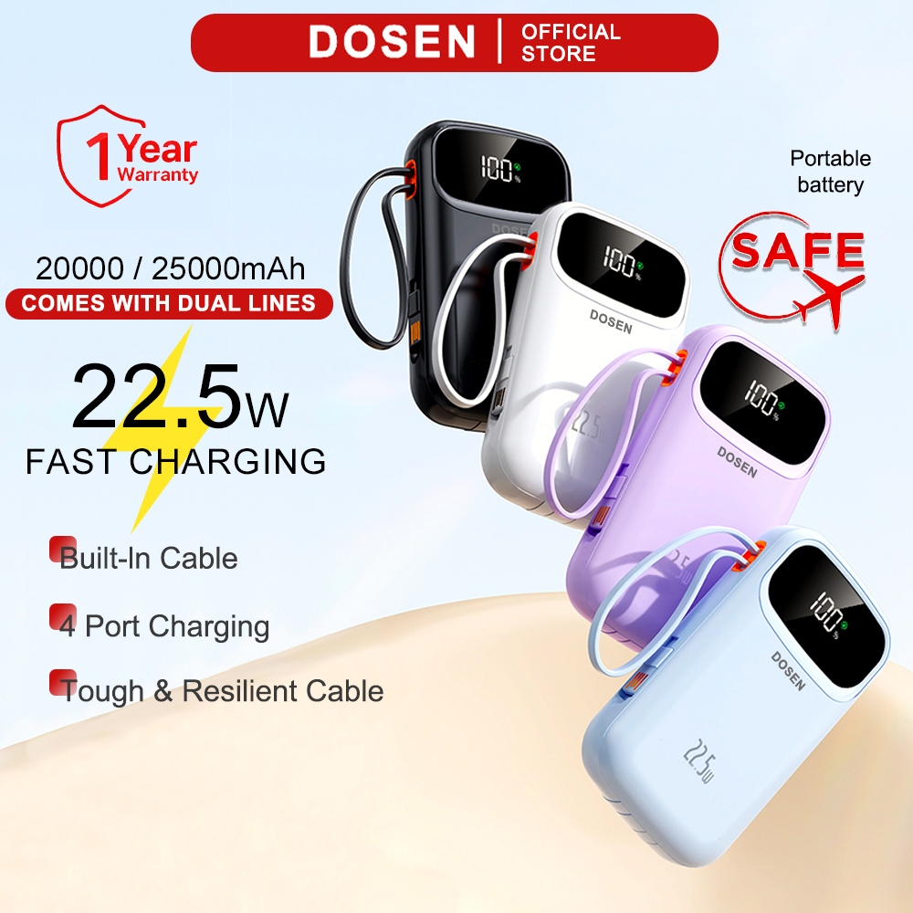 DOSEN Original Powerbank fast charging Y342 PD22.5W Portable 20000mAh 25000mAh Comes with three wires