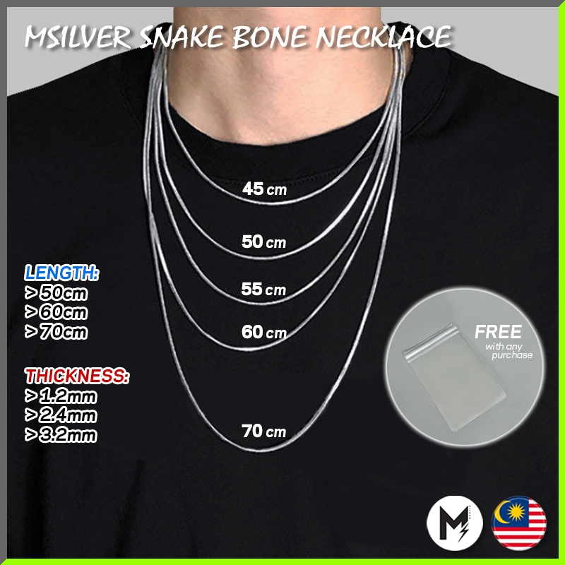 M.Silver Official Snake Bone Stainless Steel Chain Men Necklace Rantai Leher Lelaki Anti Karat Kalung
