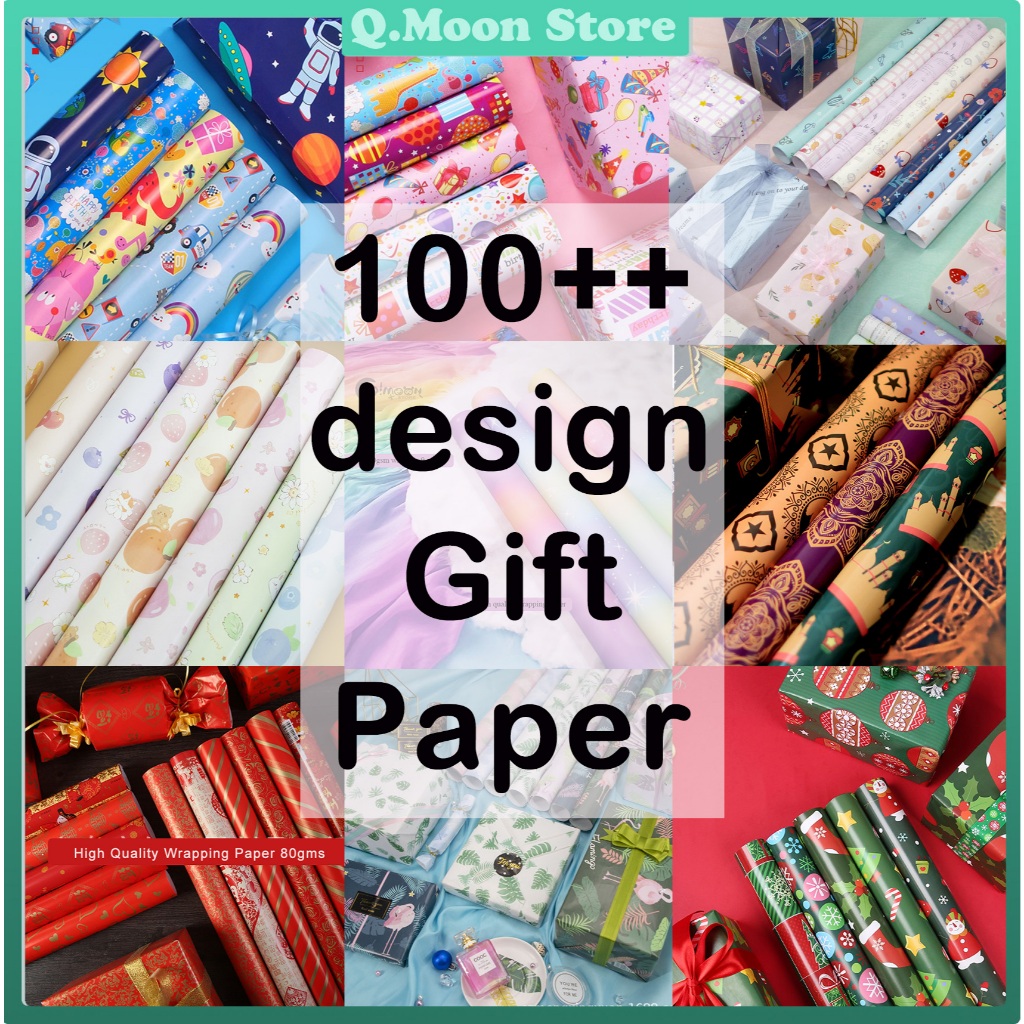 QMoon Store 80gsm 100gsm 70cm x 50cm Gift Wrapping Paper Kertas Hadiah Marble Christmas New Year Islamic Birthday Kuromi