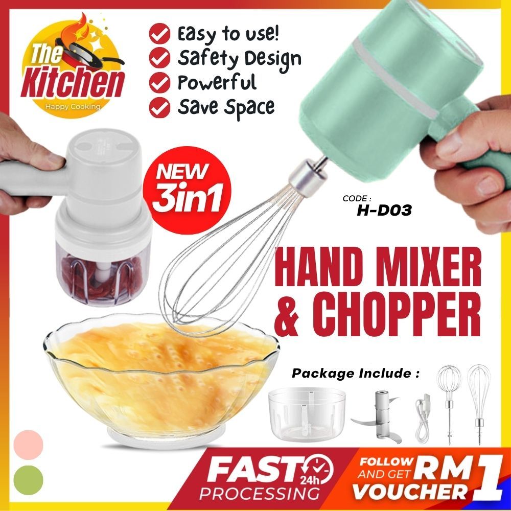 H-D03 3-in-1 Wireless Hand Mixer Electric Garlic Egg Beater Chopper Automatic Food Processor Portable Blender Mini