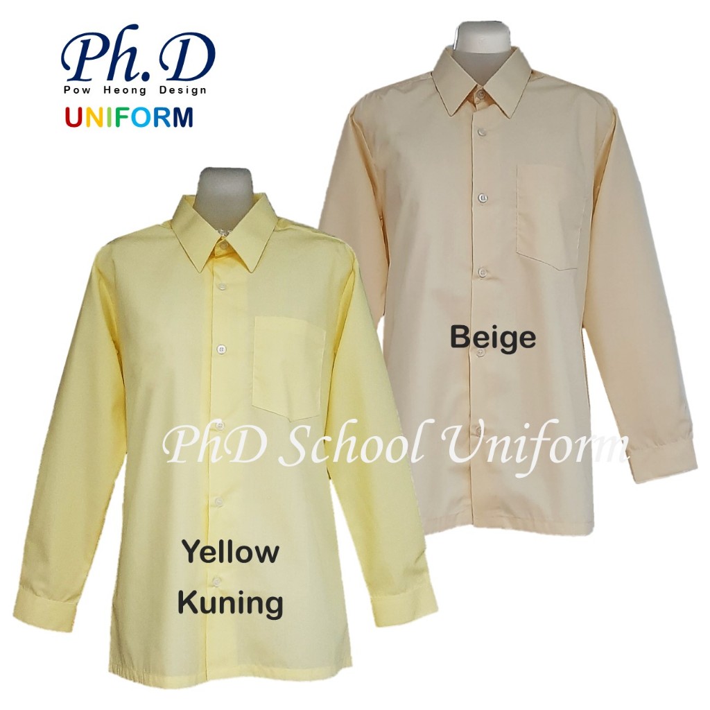 PhD Yellow & Beige Shirt Long Sleeve Quality School Uniform|Baju Sekolah Seragam Lengan Panjang Kuning&Beige Berkualiti