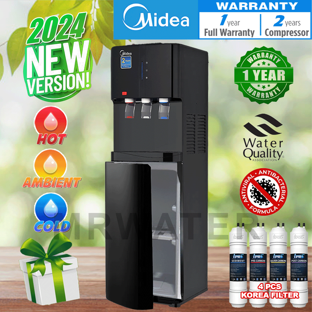 NEW DESIGN MIDEA Hot & Ambient & Cold Floorstanding Water Dispenser 1662-X11S / 2382S - 4 Korea Halal Filter