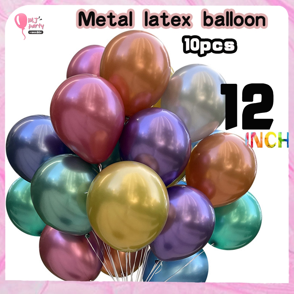 10 pcs Metallic 10" 12" inch Latex Shiny Chrome Balloons, Multicolor Silver Gold Red Green Blue Rose Gold
