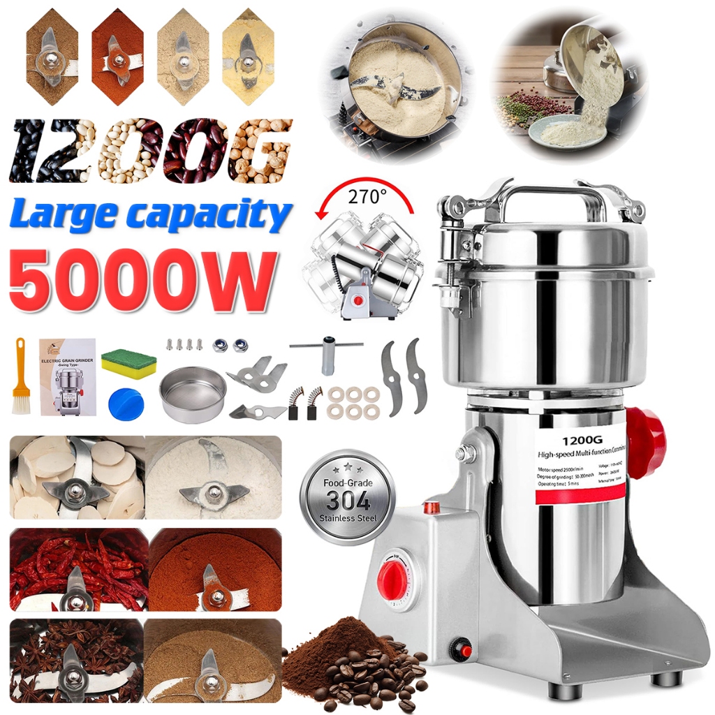 1200G Stainless Steel Grain Spice Grinder Dry Food Grinder Coffee Mill Flour Machine Pengisar Kering Pengisar Serbuk 磨粉机