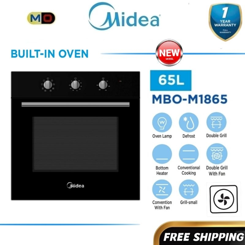 Midea MBO-M1865 65L Built In 60cm Oven / MBOM1865 with Rotisserie