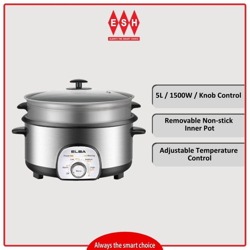 Elba EMC-K5010(SS) 5L/1500W Stainless Steel Multi Cooker c/w Removable Non-Stick Pot & Steam Tray | ESH