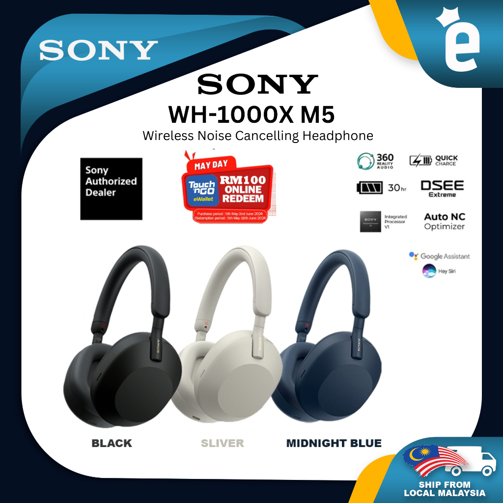 [ONLINE REDEEM RM100 TNG] Sony WH-1000XM5 Noise-Canceling Wireless Over-Ear Headphones Black / Silver / Midnight Blue