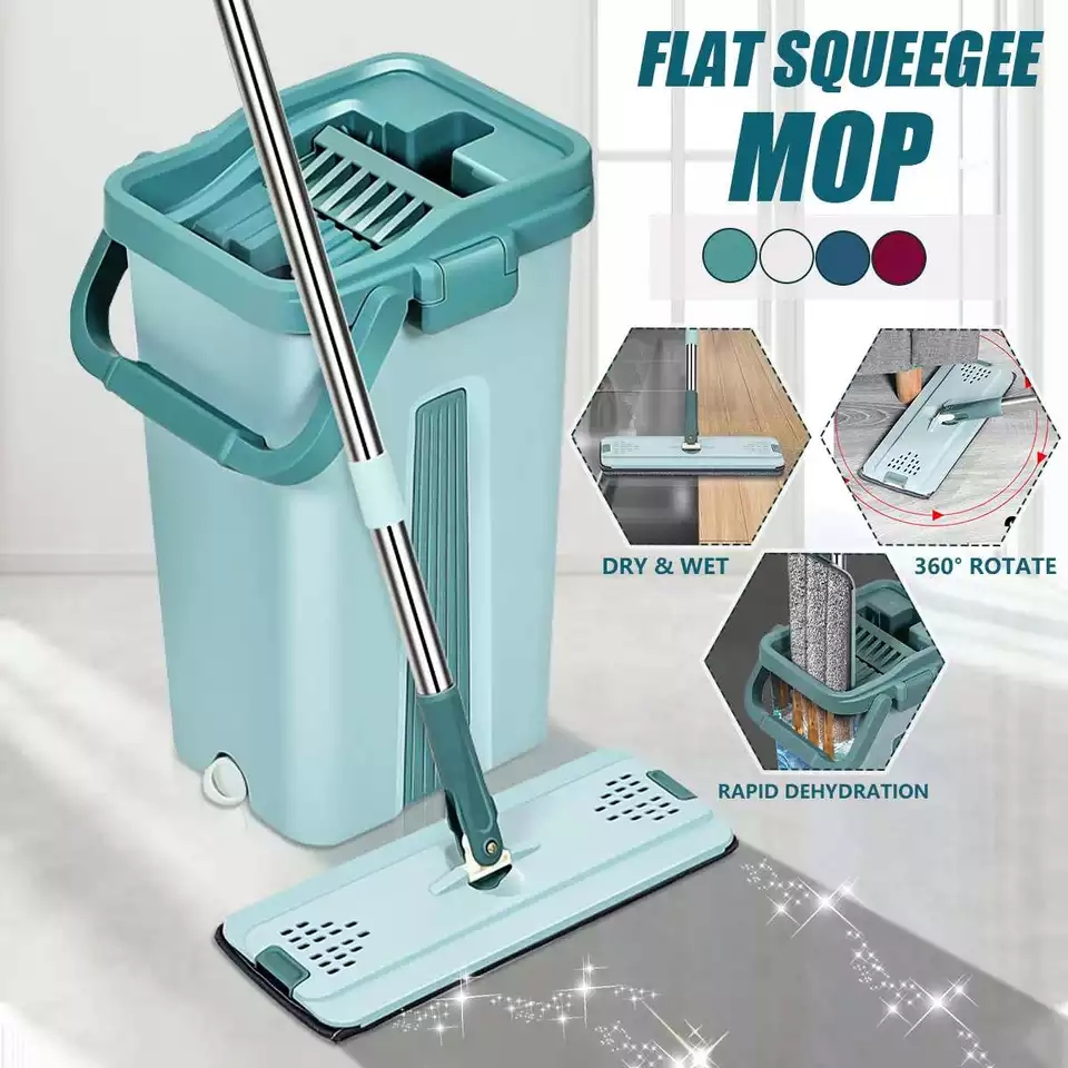 READY STOCK❤️New Slim Scratch Mop Self-Wash And Squeeze Dry Flat Mop With Bucket Magic Mop / Mop Lantai