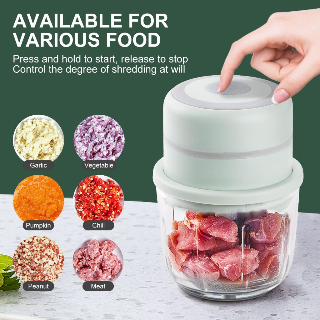 [Upgrade] Cordless Electric Mini Garlic Chopper, Food Slicer Chopper, 300ML BPA-Free Glass Bowl Food Blender Mini Choppe