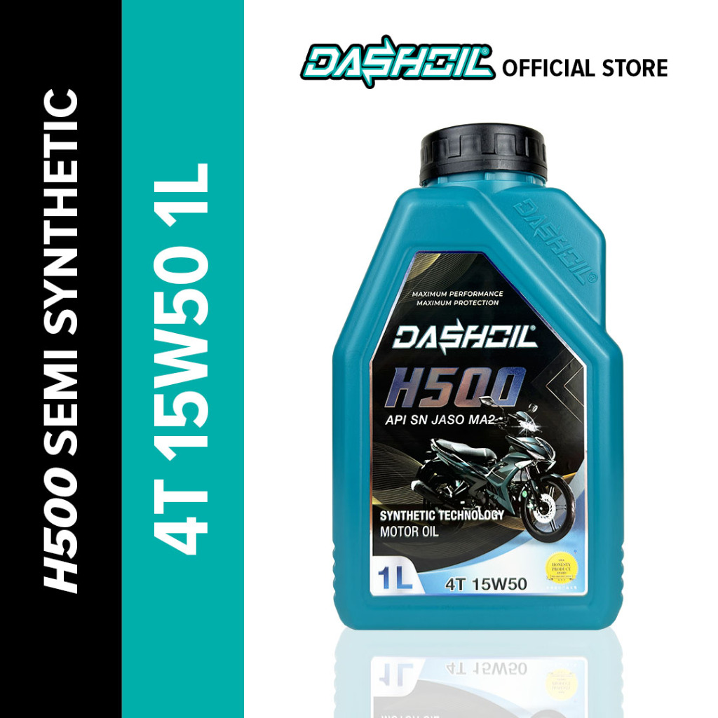 DashOil High Performance H500 4T 15w50 1L Semi Synthetic SN Motorcycle Engine Oil Minyak Hitam