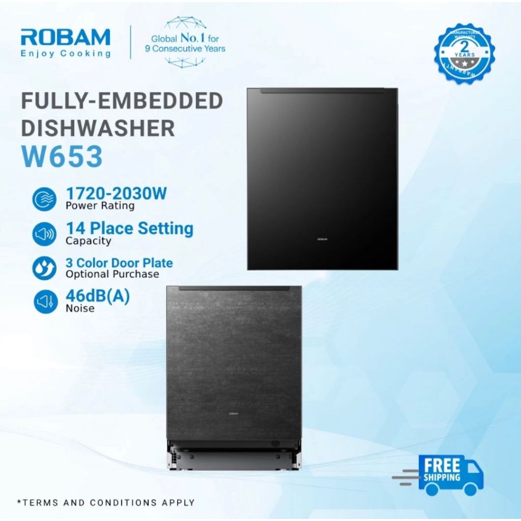 Robam W653 Fully Built In Dishwasher 14 Place Setting FULL INTEGRATED Dishwasher / Robam W653 Built In Dishwasher