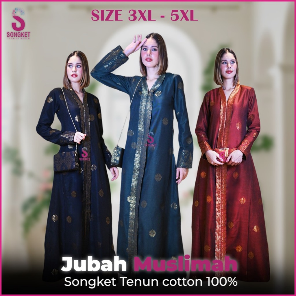 SIZE 3XL-5XL |JUBAH MUSLIMAH SONGKET | BAJU MUSLIMAH | BUNGA TABUR | SONGKET TENUN COTTON