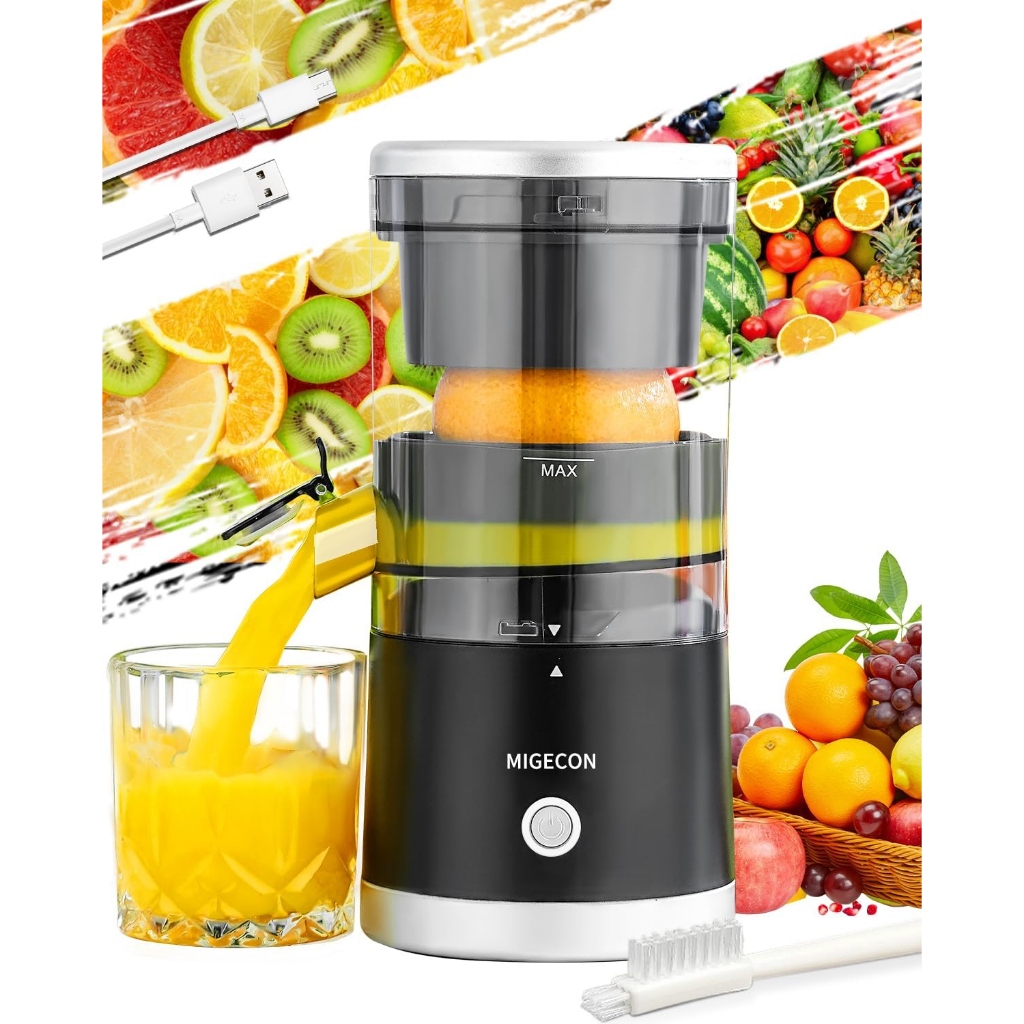 ★Migecon★ Cordless Electric Citrus Juicer Machine With Tap 45W USB Rechargeable Hands-Free Portable Fruits Juice Blender