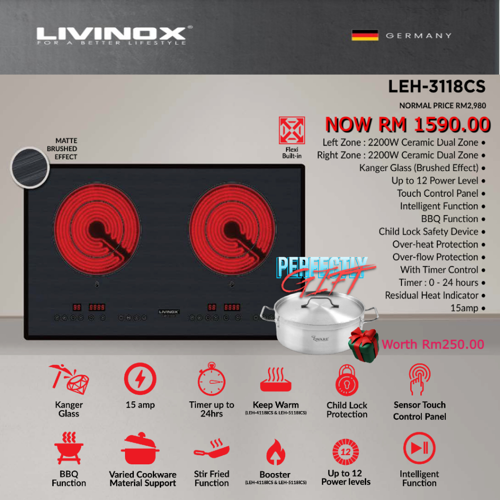 LIVINOX Built-in Electric Hob LEH-3118CS/Ceramic hob/Ceramic Cooktop/GRP0440