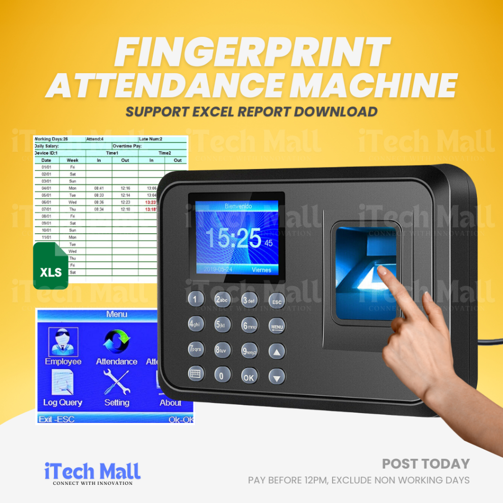 Fingerprint Attendance Machine Thumbprint Biometric Mesin Punch Card System Kehadiran Pekerja 打卡机