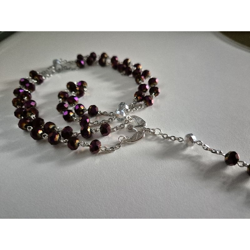 AB Hail Mary Purple Beads with Our Father Silver Beads 5 Decade Rosary Catholic Christian Chaplet Jesus