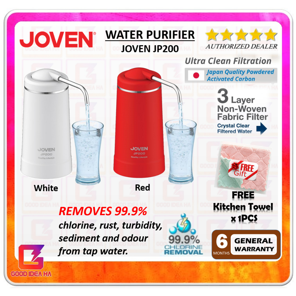 【FREE KITCHEN TOWEL】Joven JP200 Water Purifier / Water Filter (WHITE / RED) 3 Layer