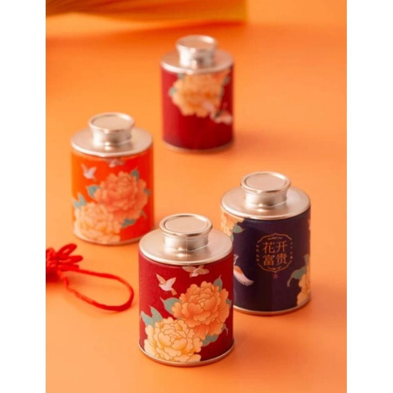 茶叶包装罐通用10gm花开富贵茶叶空罐子密封小纸罐(可重复使用) Paper Tea Can 10gm+/-