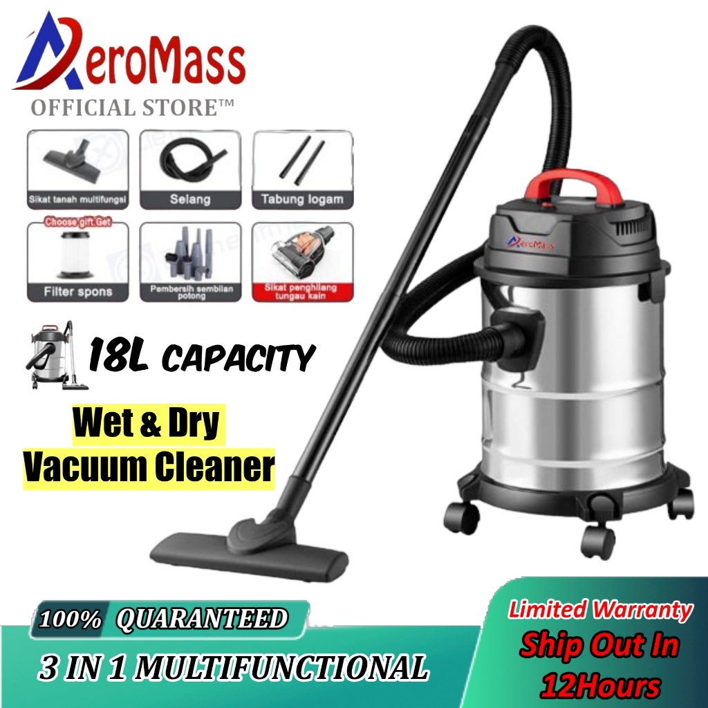 AeroMass 3in1 Vacuum Cleaner 1800W 18L Wet & Dry Vacuum Stainless Steel Vacuum