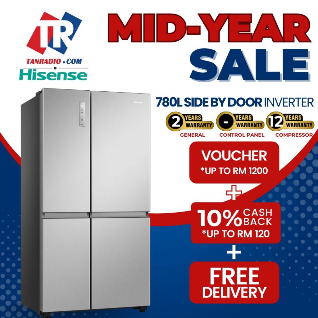 【MID YEAR SALE+FREE SHIPPING】Hisense Haier 780L 522L Side By Side Inverter Refrigerator Fridge RS868N4ASV HRF-IM585EM(FB