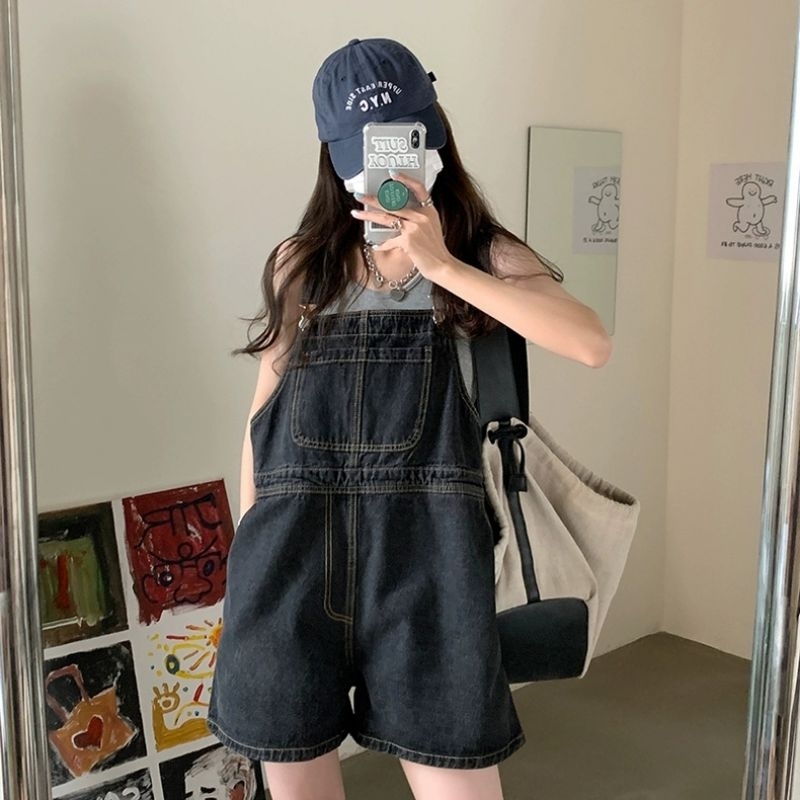 ⚠️Malaysia Ready Stock⚠️Summer Ladies Simple Ladies Jeans Jumpsuit夏季女装韩版批新款发学生宽松显瘦阔腿短裤洋气减龄牛仔背带裤潮