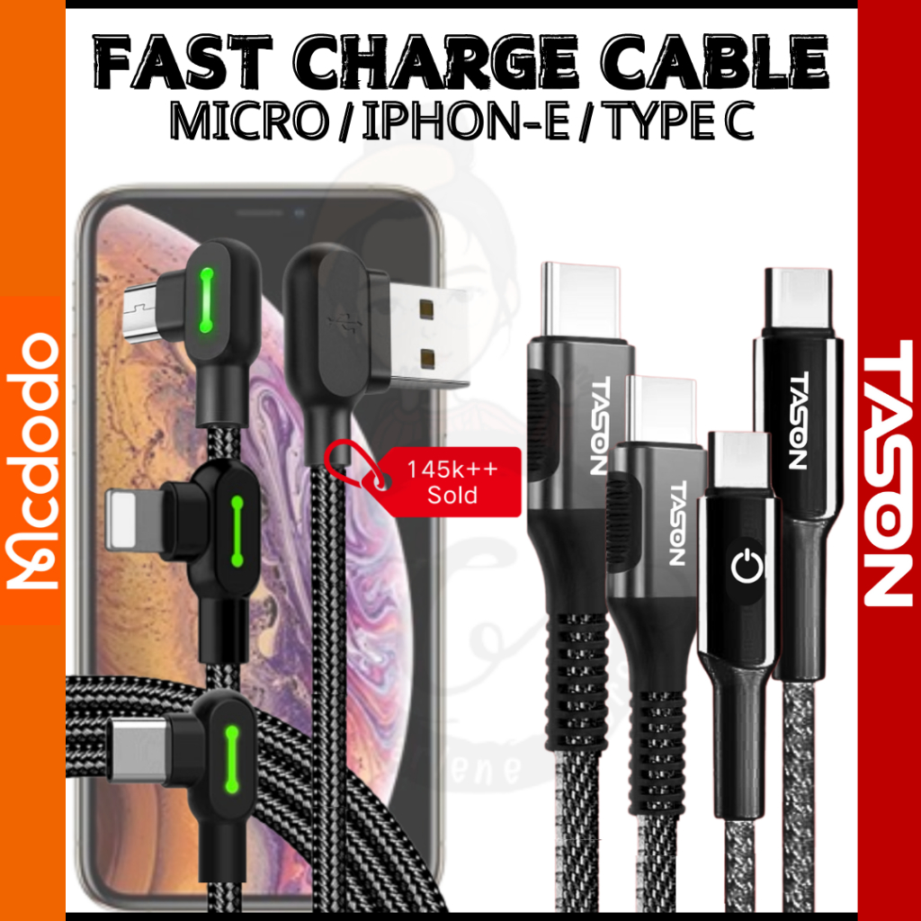 (1 Year Warranty) MCDODO Fast Charging USB Cable Micro/iPhon/Type C Cable for iPhon Huawei Xiaomi Samsung INFINIX