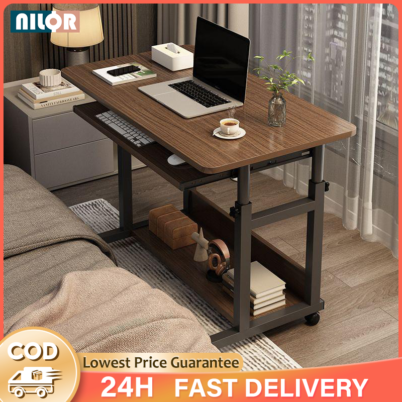 Multifunctional L60/80cm Adjustable Bedside Laptop Table Sofa Side Table Portable Computer Desk Wooden Meja Komputer 床边桌