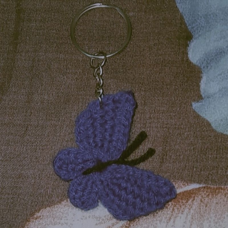 Butterfly Crochet Keychain | Dark Blue Butterfly Crochet Keychain | Tunisian Crochet Butterfly