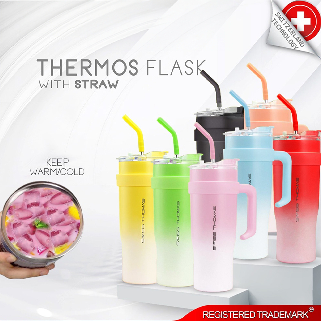 [Shopee Choice] Tumbler Stainless Steel Thermos Flask with Handle Straw (1200ml)