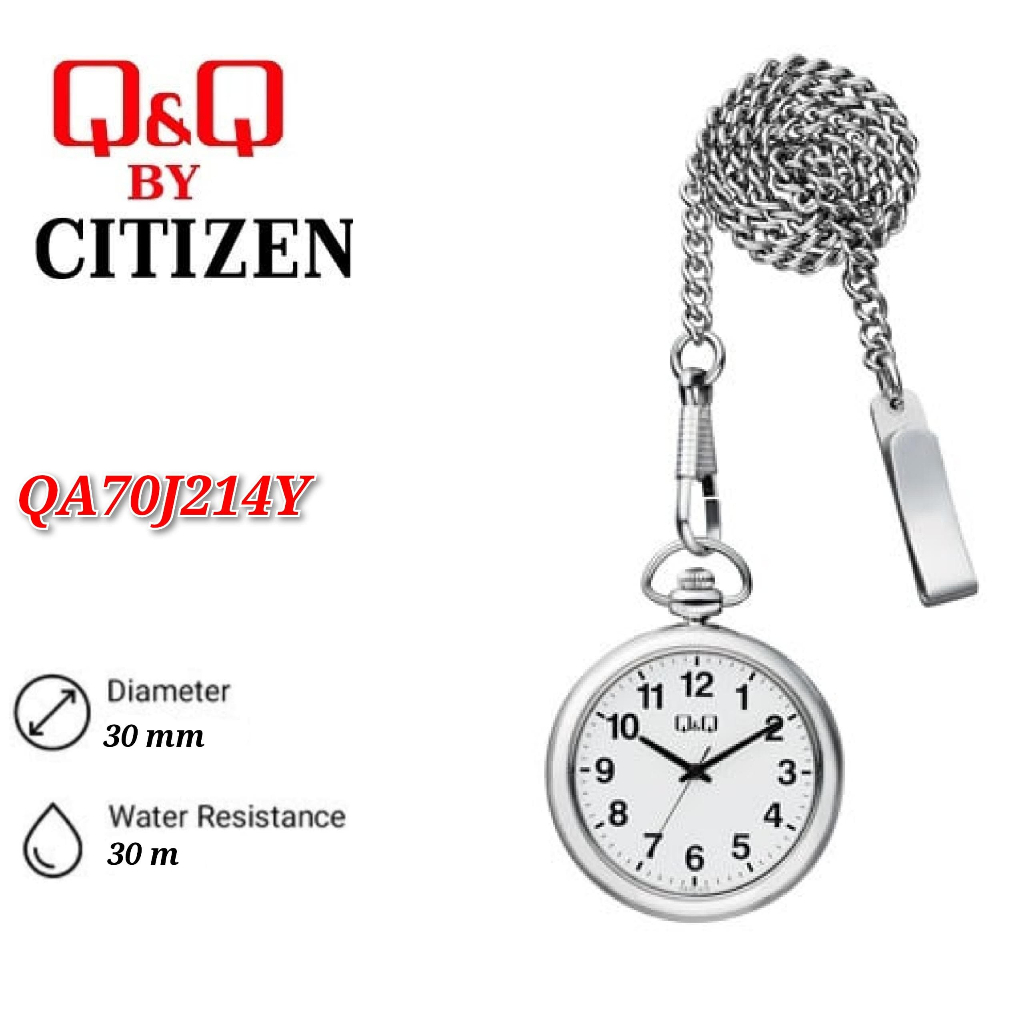 Q&Q FASHION Men's Water Resistant Pocket Watch QA70J214Y - 3 ATM, Alloy Case, Quartz Movement