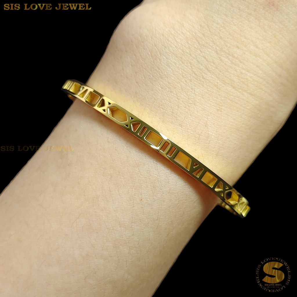 Sis Love Jewel Titanium Steel 18K Gold Plated Roman Oval Bangle Minimalist Gelang Tangan Bracelet Women Jewelry H036