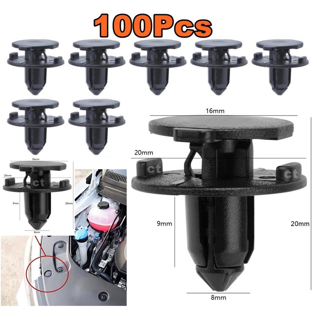 100Pcs Car Clip Bumper Fastener Klip Kereta x70 Engine Bay Cover Clip x50 Panel Clip s70 x90 Front Bonnet Clip