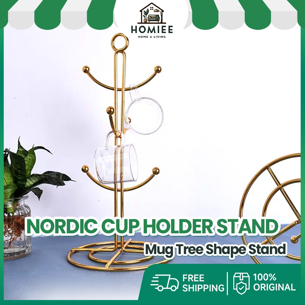 HOMIEE Nordic Metal SMS Mug Tree Shape Stand Storage Rack Coffee Cup Holder Mug Display Rack Jualan Murah