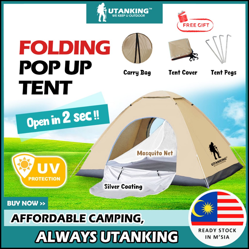 UtanKing™ Camping Tent Pop Up Tent Hiking Shelter UV 1 or 2 Door Sleeping Tents Khemah Askar Campak