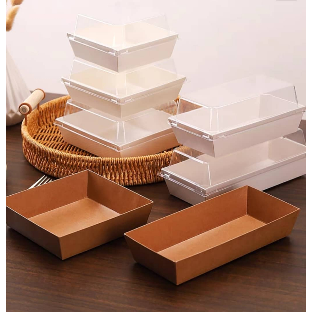 (1pcs with lid) Kraft brown /white square/ Rectangular clear lid sandwich box cake box Wanpaku sandwich
