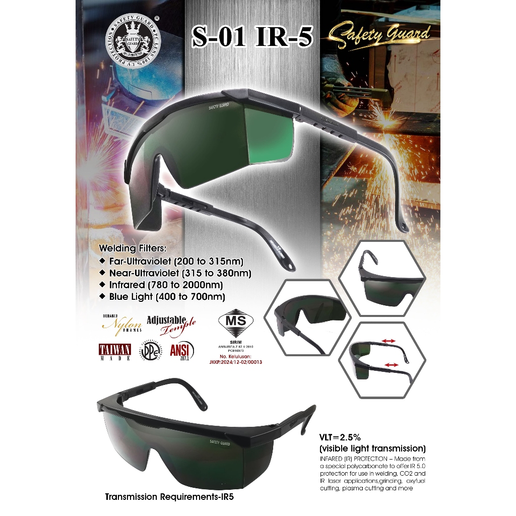 DOSH Sirim Approval Personal Eye & Face Protection Devices for Welding & IR Laser Safety Guard S-01 IR-5