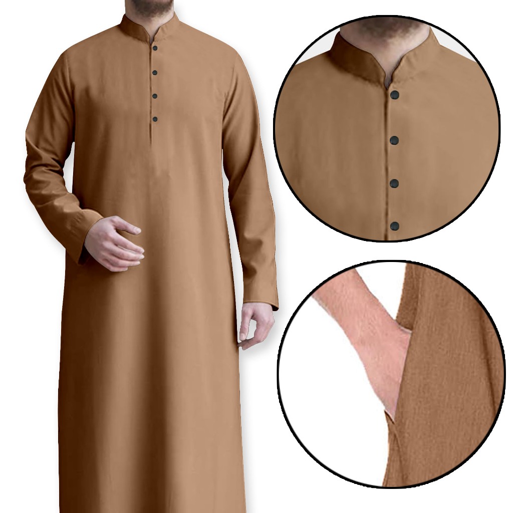 Exclusive Elegant Long Jubah Dress for Men’s / Jubah Lelaki Dewasa Islamic Clothing Jubah Berkolar 2024